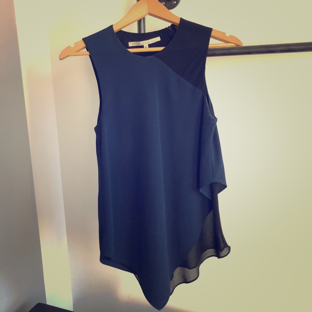 RACHEL Rachel Roy Navy Black Asymmetrical Blouse